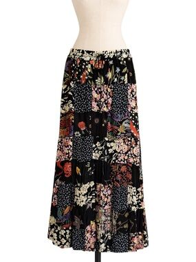 VTG Womens Calico Floral Patchwork Maxi‎ Skirt 1X Peasant Boho Cottage Hippie